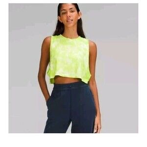 Lululemon All Yours Cropped Cotton Tank Top Eccentric Lime Tie Dye Size 8